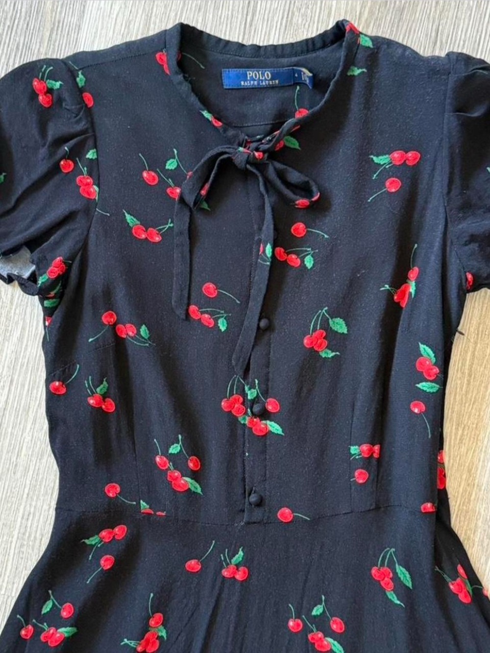 Polo Ralph Lauren Cherry Print Tie Neck Dress Size 4